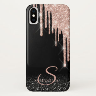 Elegantes Roségold Glitter-Tropfen Schwarzes Ombre Case-Mate iPhone Hülle