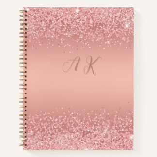 Elegantes Roségold Luxe-Schimmer-Monogramm Notizbuch