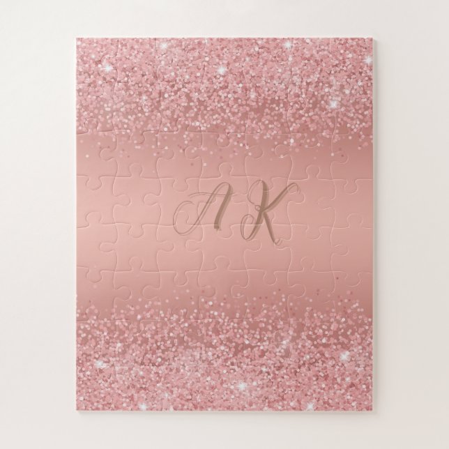 Elegantes Roségold Luxus-Schimmer Monogramm (Vertikal)