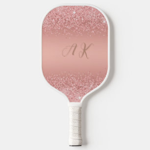 Elegantes Roségold Luxus-Schimmer Monogramm Pickleball Schläger