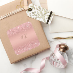 Elegantes Roségold Luxus-Schimmer Monogramm Quadratischer Aufkleber