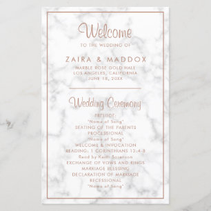 Elegantes Roségold-Marmor-Hochzeitsprogramm modern