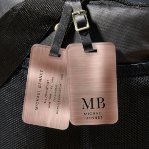 Elegantes Roségold mattes Metall Monogramm Gepäckanhänger