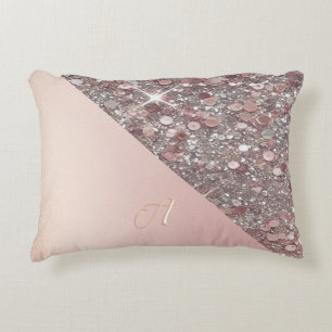 Elegantes Roségold-Monogramm Dekokissen