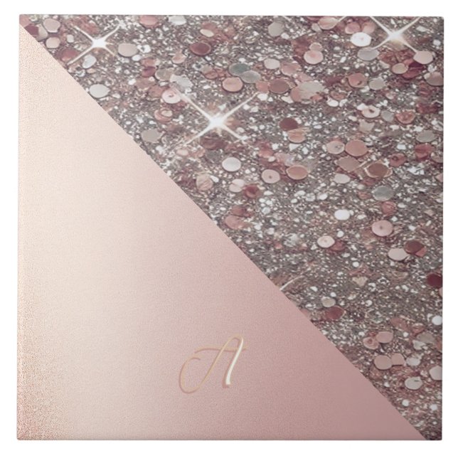 Elegantes Roségold-Monogramm Fliese (Vorderseite)