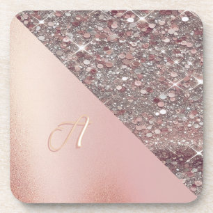 Elegantes Roségold-Monogramm Getränkeuntersetzer