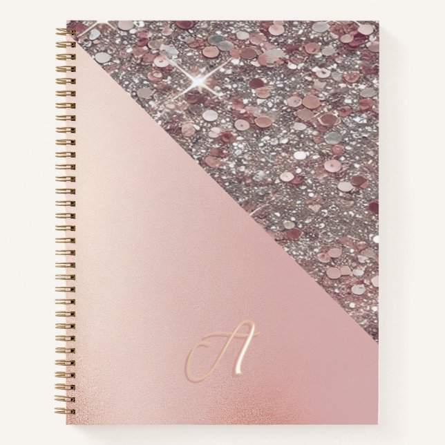 Elegantes Roségold-Monogramm Notizbuch (Vorderseite)