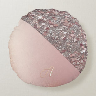 Elegantes Roségold-Monogramm Rundes Kissen