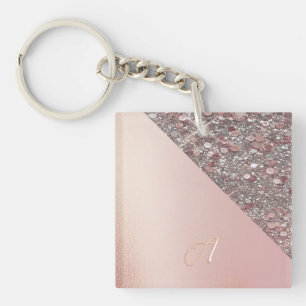 Elegantes Roségold-Monogramm-Taste Schlüsselanhänger