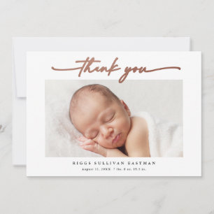Elegantes Roségold Schriftfoto Baby Dankeskarte