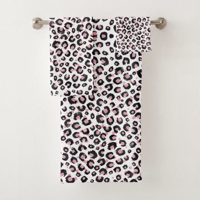 Elegantes Roségold-Schwarz-Leopardenmuster Badhandtuch Set (Insitu)