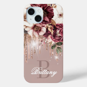 Elegantes Roségold-Tropfen Burgunderrot Florales M Case-Mate iPhone Hülle