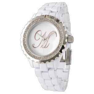 Elegantes Rosen-Gold des Monogramm-M Armbanduhr