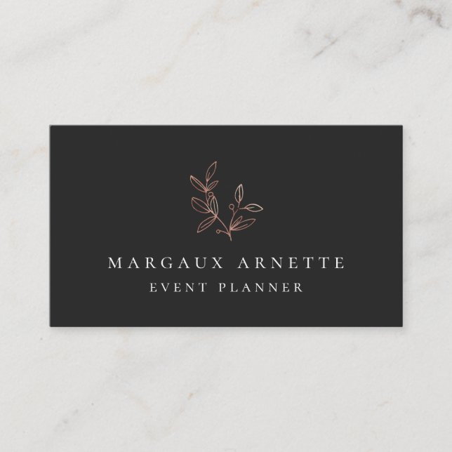 Elegantes Rosen-Goldbotanisches Logo-Schwarzes Visitenkarte (Vorderseite)
