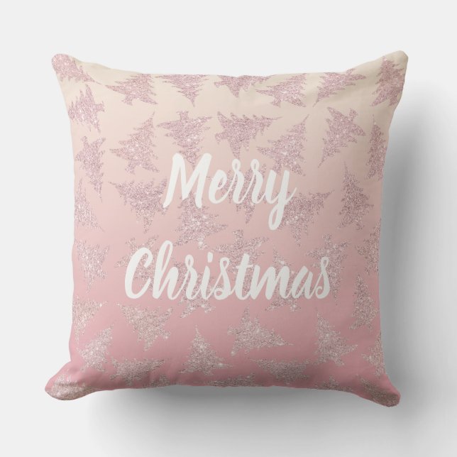 Elegantes Rosen-GoldGlitzer-Weihnachtsbaum-Muster Kissen (Vorderseite)