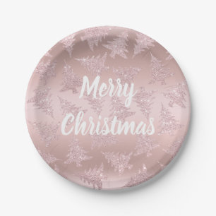 Elegantes Rosen-GoldGlitzer-Weihnachtsbaum-Muster Pappteller