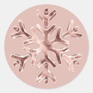 Elegantes Rosen-Goldrosa-Schneeflocke-Weihnachten Runder Aufkleber
