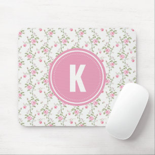 Elegantes Rosenblumen-Muster-Monogramm Mousepad