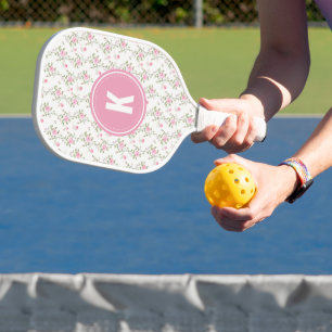 Elegantes Rosenblumenmuster Monogramm Pickleball Schläger