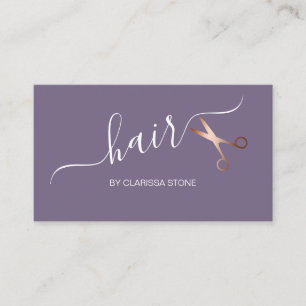 Elegantes Rosengold u. lila Scheren Hairstylist Visitenkarte