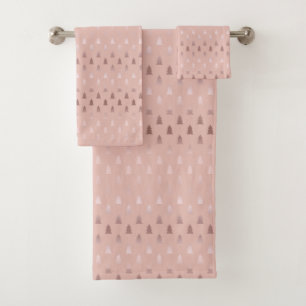 Elegantes Rosengold und rosa Weihnachtsbaummuster Badhandtuch Set