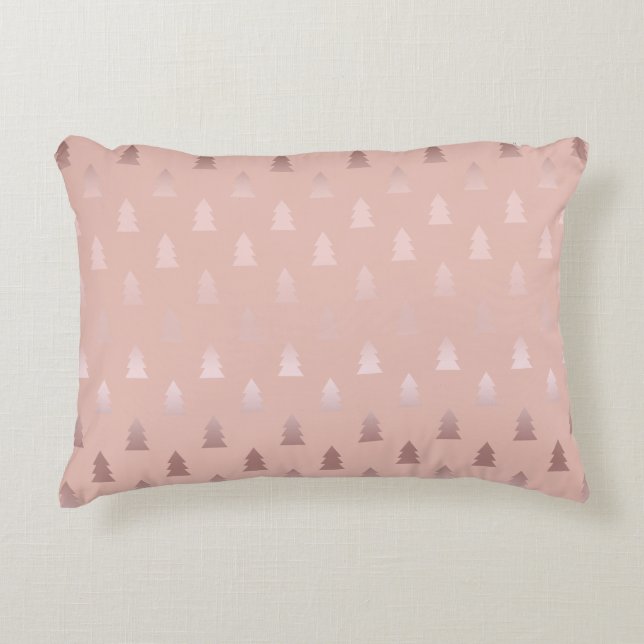 Elegantes Rosengold und rosa Weihnachtsbaummuster Zierkissen (Vorderseite)