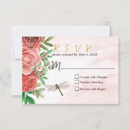 Elegantes Roses & Dragonflies Hochzeit RSVP Karte