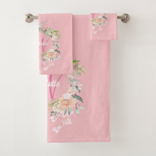 Élégantes Roses Florales Rose Monogramme Script