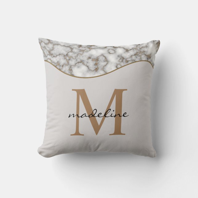 Elegantes rostes Goldmarmor Schwarzes Grau Monogra Kissen (Vorderseite)