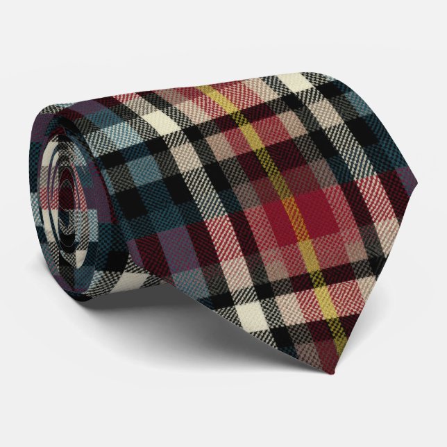Elegantes Rot-Blau-Karo-Gingham-Muster Krawatte (Gerollt)