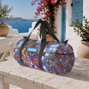 Elegantes Rot Blau Lila Talavera Fliesenmuster Duffle Bag