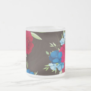 Elegantes rot-blaues Blumenmuster auf dunklem Brau Mattglastasse