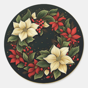 Elegantes Rot & Cream Winter Poinsettia Blooms Runder Aufkleber