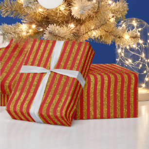 Elegantes Rot-Glitzer-Streifen-Muster festlich Geschenkpapier