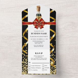 Elegantes Rot-Gold-Champagner-Party All In One Einladung