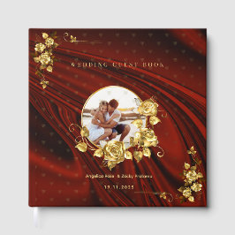 Elegantes Rot & Gold Hochzeit Personalisiert Gästebuch
