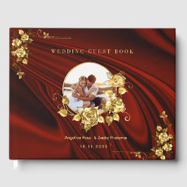 Elegantes Rot & Gold Hochzeit Personalisiert Gästebuch