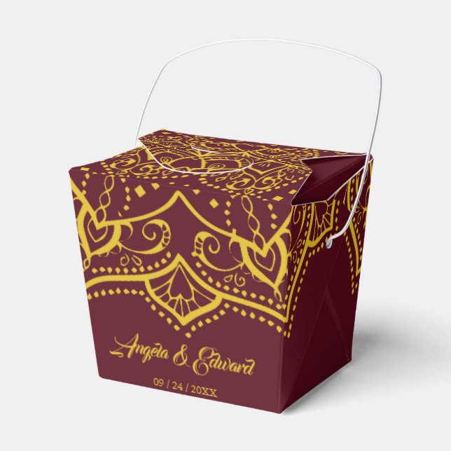 Elegantes Rot-Gold-Mandala-Gastgeschenk Hochzeit Geschenkschachtel (Vorderseite)