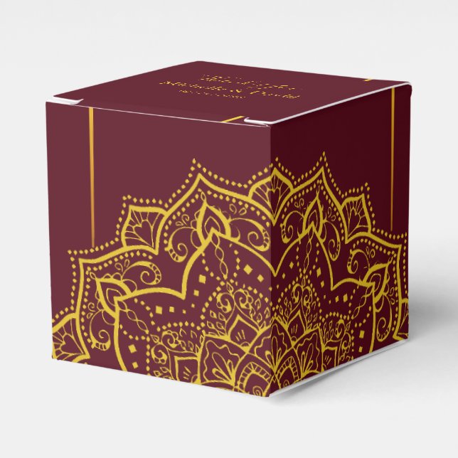 Elegantes Rot-Gold-Mandala-Gastgeschenk Hochzeit Geschenkschachtel (Vorderseite)