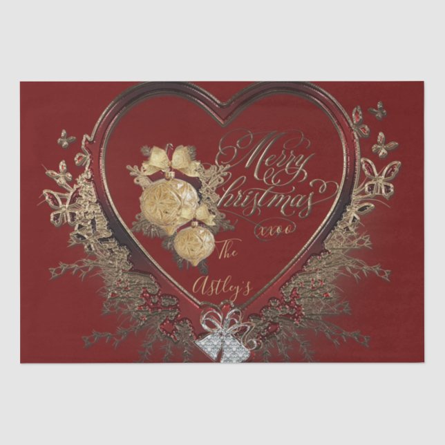 Elegantes Rot-Gold Modernes Viktorianisches Weihna Seidenpapier (Vorderseite)