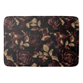 Elegantes Rot-Gold-Rose-Blumenmuster Badematte