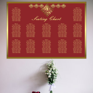 Elegantes Rot-Gold-Seating-Chart Poster