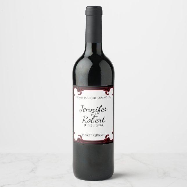 Elegantes Rot-Gotisches Rahmen Hochzeitweinlabel Weinetikett (Vorderseite)