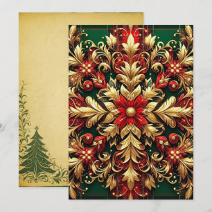 Elegantes Rot Grün Gold Festtags-Karo  Feiertagskarte