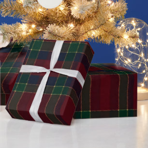 Elegantes Rot Grün Gold Tartan Weihnachten Geschenkpapier
