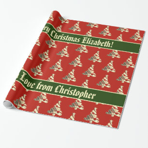 Elegantes Rot-Grün-Gold-Weihnachtsbaummuster Geschenkpapier
