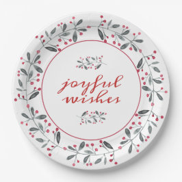 Elegantes Rot & Grün Holly Wreath Weihnachten Pappteller