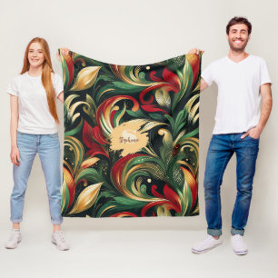 Elegantes Rot-, Grün- und Gold-Abstrakt Paisley-Bl Fleecedecke