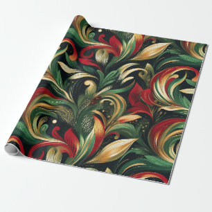 Elegantes Rot-, Grün- und Gold-Abstrakt Paisley-Bl Geschenkpapier