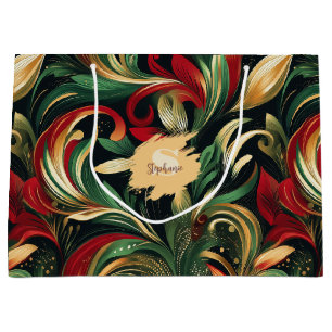 Elegantes Rot-, Grün- und Gold-Abstrakt Paisley-Bl Große Geschenktüte